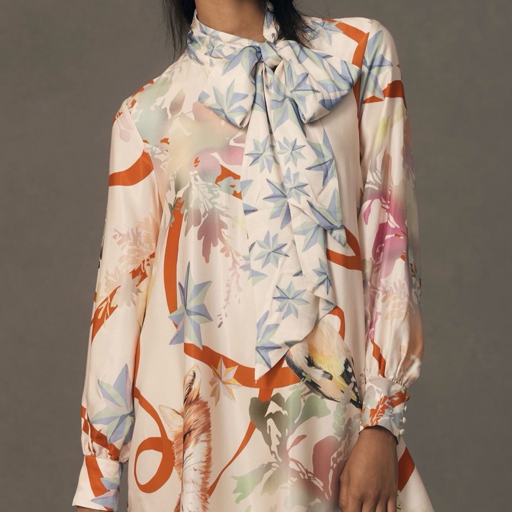 The Caroline Tie-neck mini dress by Maeve Anthropologie NEW